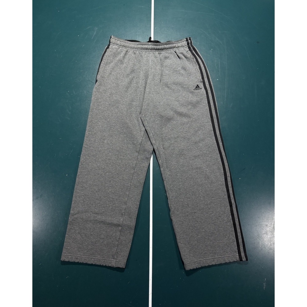 Vintage Adidas Sweatpants Men Small Gray Black Stripe Baggy Wide Leg Cotton Y2K